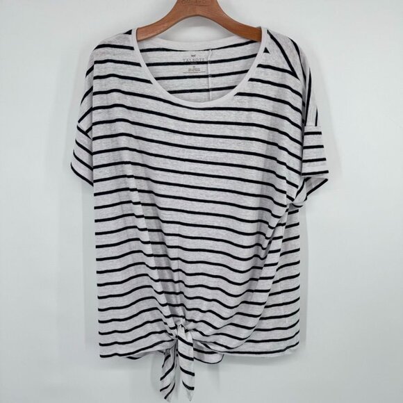Talbots Womens size 2X Striped Linen blend knit Tie-Front Top navy white plus - Picture 2 of 10